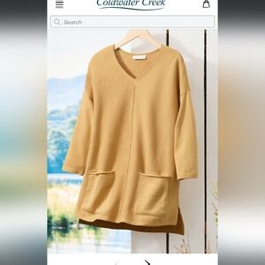 Coldwater Creek Women's  Oversized Tunic V-Neck Sweater in Ochre